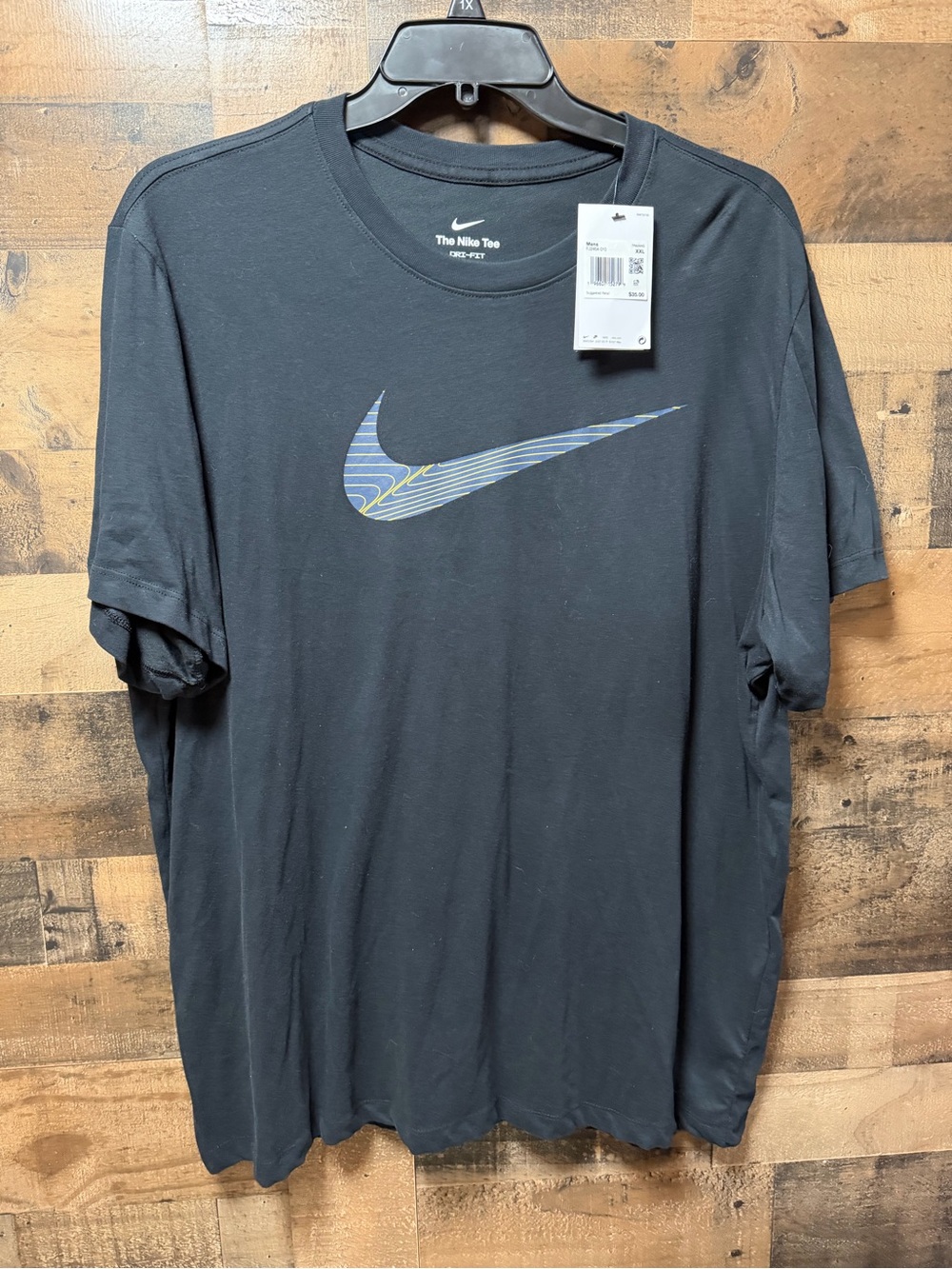 Nike Dri-FIT Swoosh Graphic Training T-Shirt Men XXL Black Blue Gold NWT FJ2464